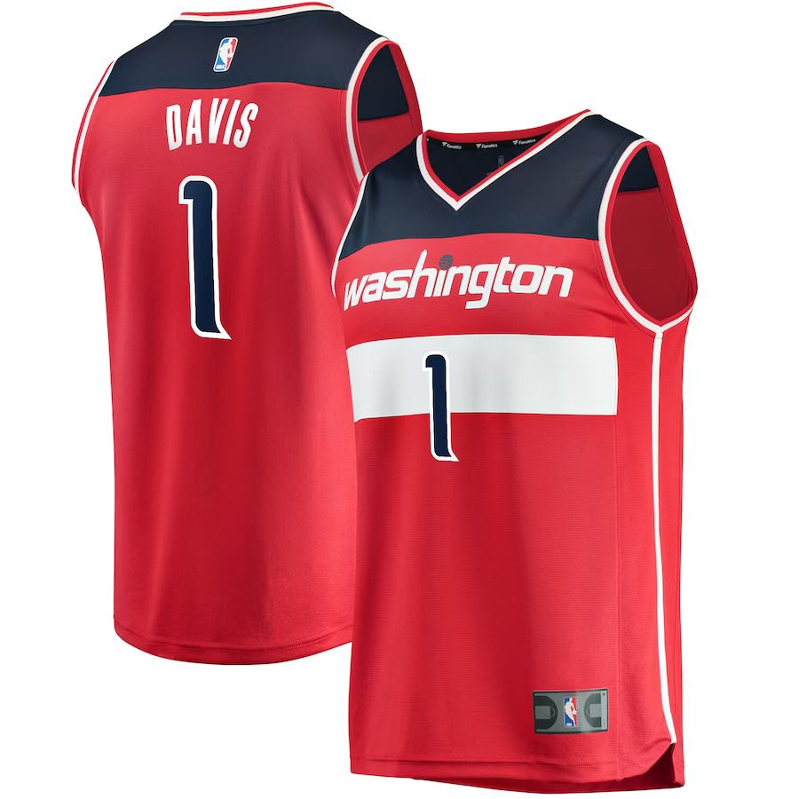 Men Washington Wizards 1 Johnny Davis Fanatics Branded Red Draft First Round Pick Fast Break Replica Player NBA Jersey